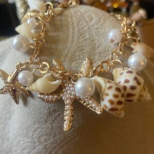 Seashell and Starfish Gold Charm Bracelet
